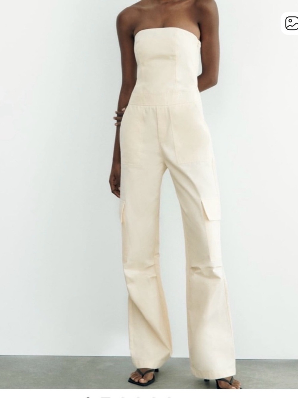 Zara Cream Strapless Wide-Leg Utility Jumpsuit